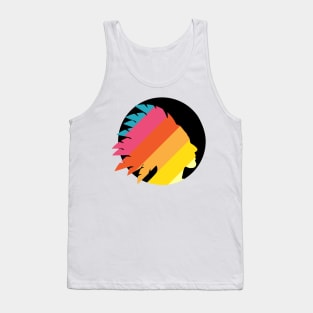 Colorful North American Native silhouette with feather headdress Tank Top